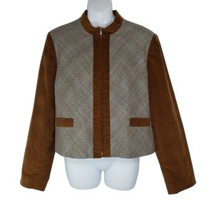 Harve Benard Vintage Tweed Wool Mock Neck Blazer Brown Tan Size 14